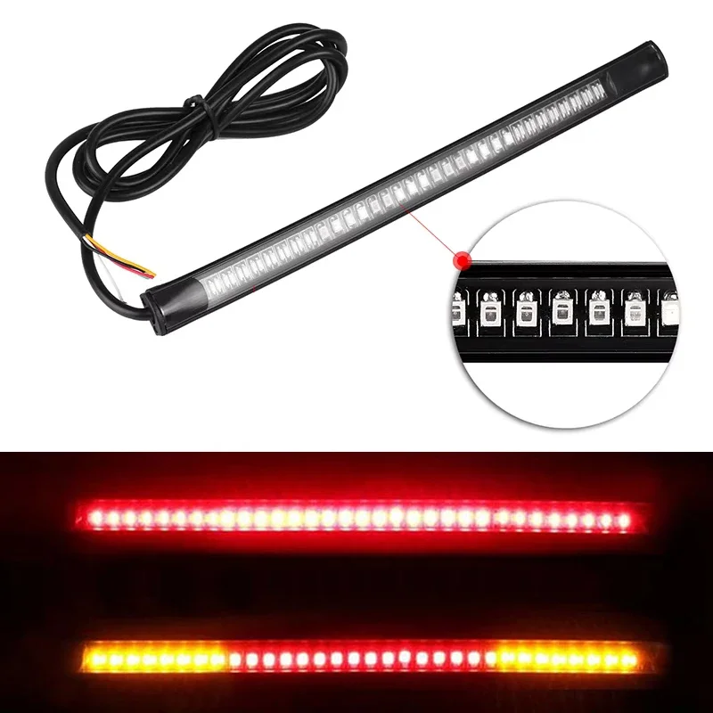 Flexible 48 LED Motorcycle Light Bar Strip Motorcycle Rear Brake Lights Turn Signal Led Moto Light Tail Stop Strip Lamp 3528 SMD