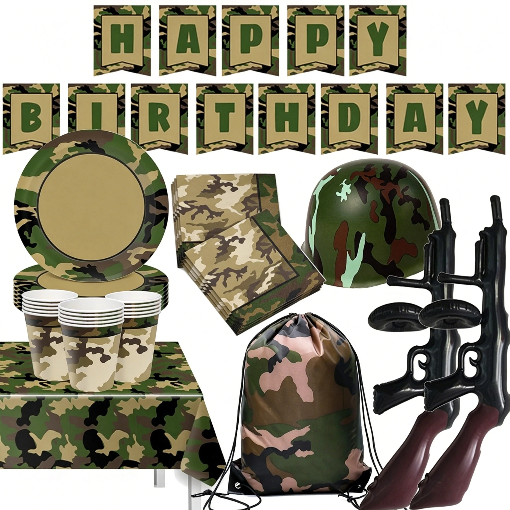 Camouflage Themed Party Supplies Tableware Plate Tablecloth Banner Camouflage Hat Gun Balloon Military Boy Birthday Party Decor
