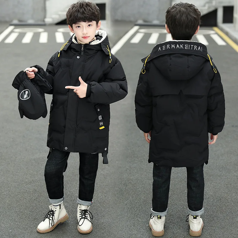 

Boys Winter Parkas Coat Padded Jacket 2023 New Fashion Hooded Thick Warm Letter Print Children Long Outerwear High Quaity