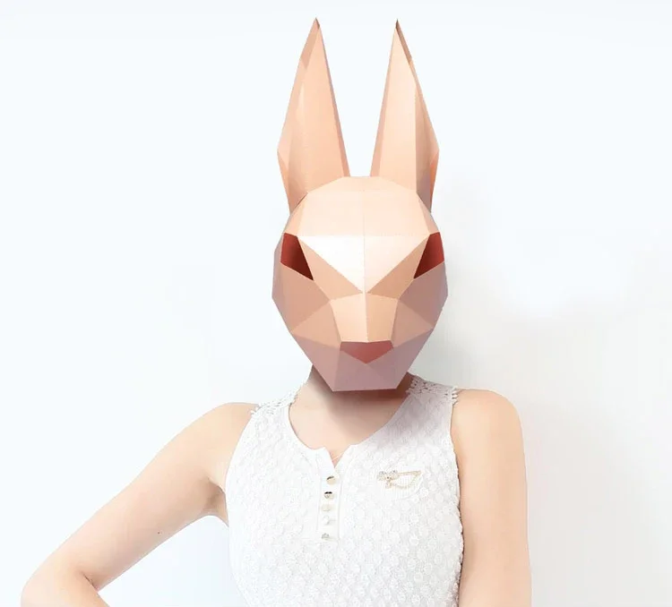 Cut Paper Mask 3D Bunny Rabbit Halloween Costume Cosplay DIY Paper Craft Model Mask Christmas