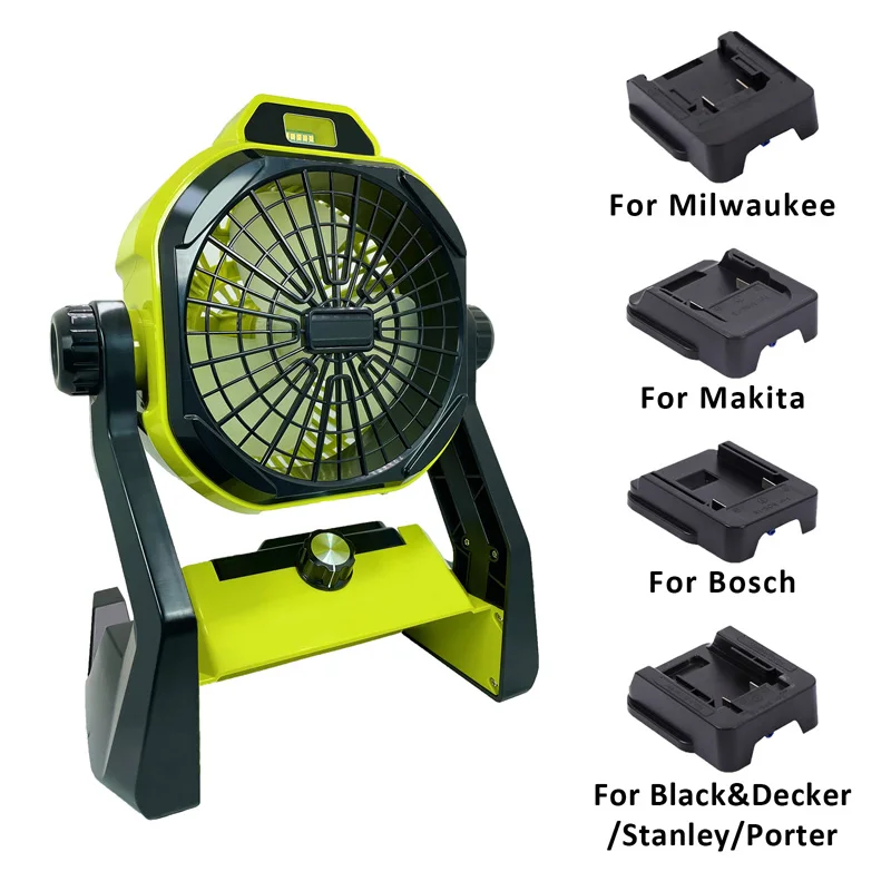 

For Makita/Bosch/Black Decker/DEWALT/Milwaukee 18V Li-ion Battery with Adapter Portable Cordless Work Fan with LED Light