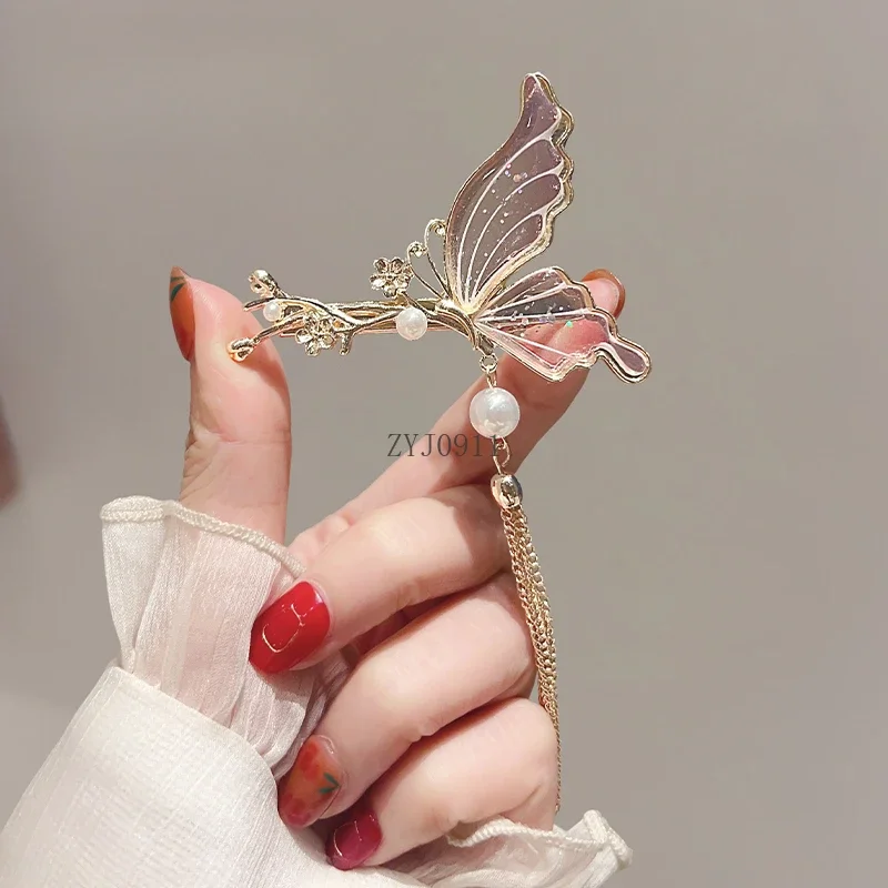 Épingle à cheveux chinoise pour femme, niche, peinture à l'encre, papillon, canard, clip pour billets, tempérament, frange latérale, nouvelle collection