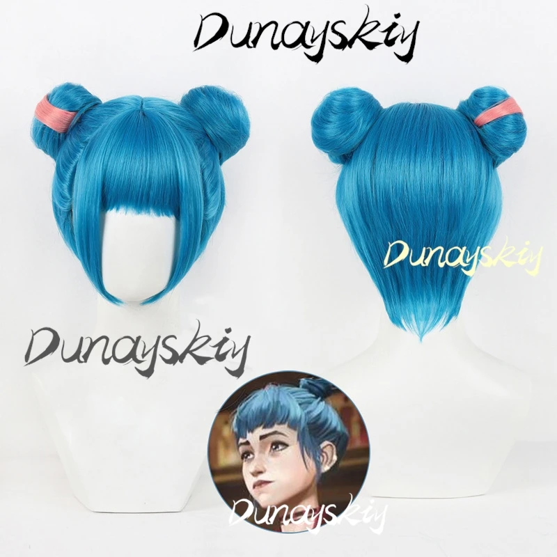 Arcane 2 Powder Cosplay Jinx Cosplay Costume Wig Bun Hair Wig Fancy Dress Up Party Outfits Halloween Role Play Customized Item