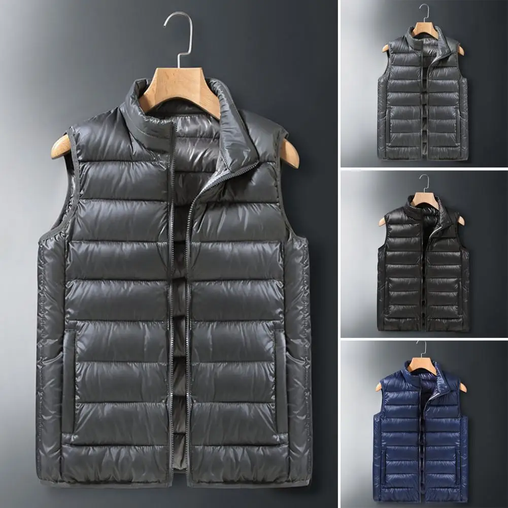 Mens Vest Jacket Warm Sleeveless Down Cotton Jackets Winter Waterproof Zipper Coat Autumn Stand-up Collar Waistcoat Clothing