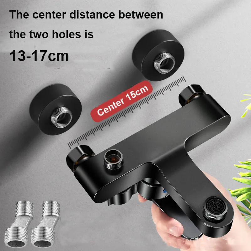 Black/Silver Brass Bathroom Shower Faucets Wall Mounted Hot Cold Water Dual Spout Mixer Tap For Bathroom Splitter