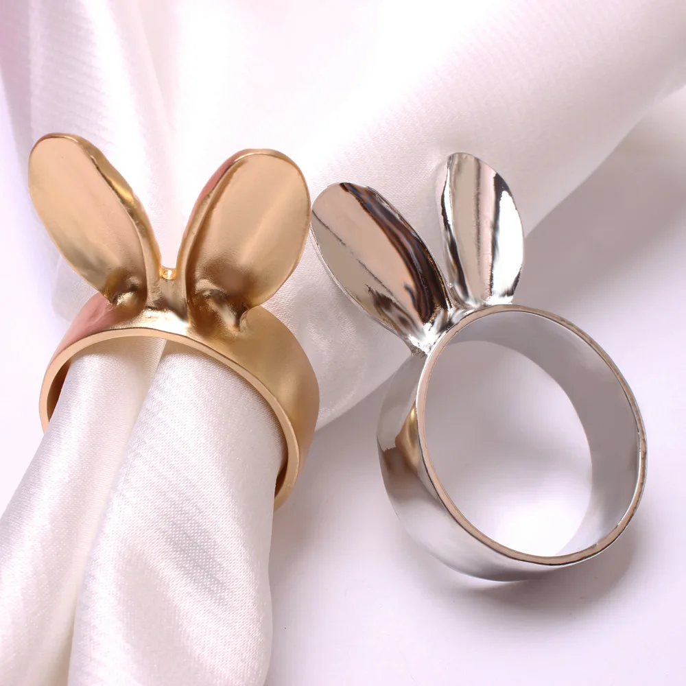 24pcs Easter 3D Rabbit Ear Napkin Ring Hotel Terrace Metal Plated Rabbit Napkin Buckle