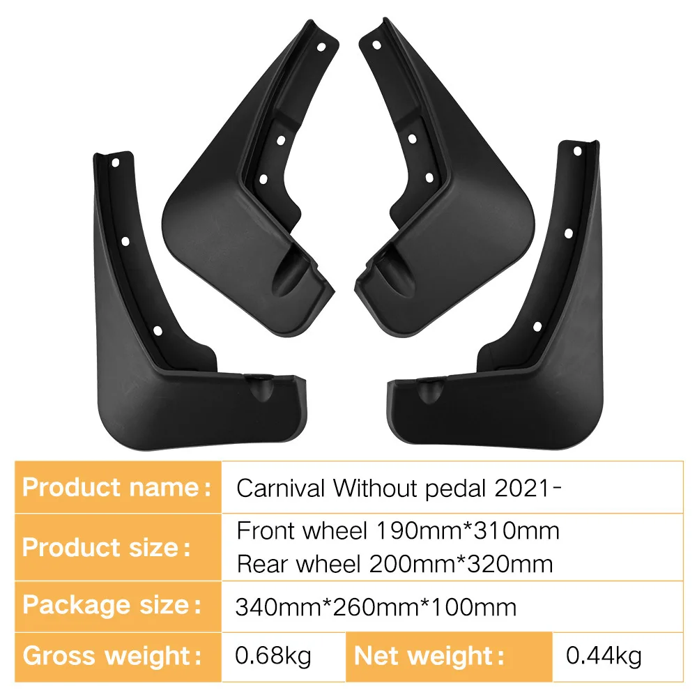 

4pcs Car Mud Flaps Fender for KIA Carnival Without Pedal 2021-2024 Automotive Tire Mudguards, Waterproof, Mud Splashing Prevent