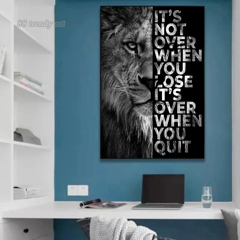 Lion Face Motivational Art Posters Inspirational Qoutes Canvas Painting Modern Office Home Living Room Wall Decor Mural No Frame