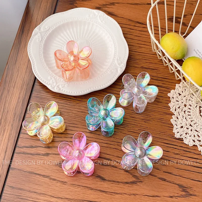 Griffes de cheveux à fleurs transparentes pour femmes, pince à griffes moyenne pour filles, barrettes queue de cheval élégantes, coiffure, document