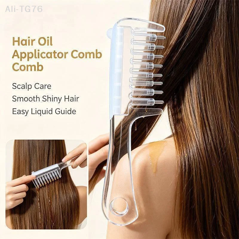 [P] Unisex Transparent Essential Oil Applicator Massage Comb With Built-In Liquid Reservoir Rolling Metal Teeth