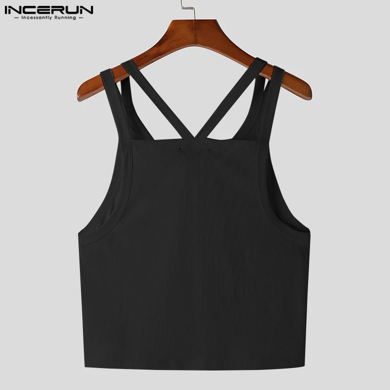 2023 Men Tank Tops O-neck Sleeveless Button Summer Solid Color Crop Tops Men Fitness Sexy Streetwear Stylish Vests S-5XL INCERUN