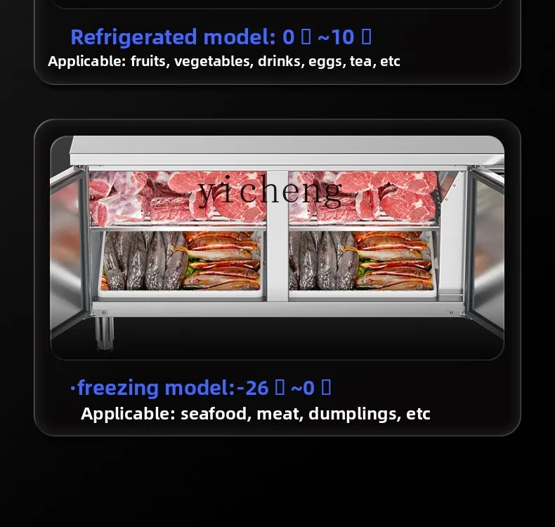 ZML Air-Cooled Refrigerated Workbench Frost-Free Freezer Commercial Kitchen Horizontal Fresh-Keeping Operation Table