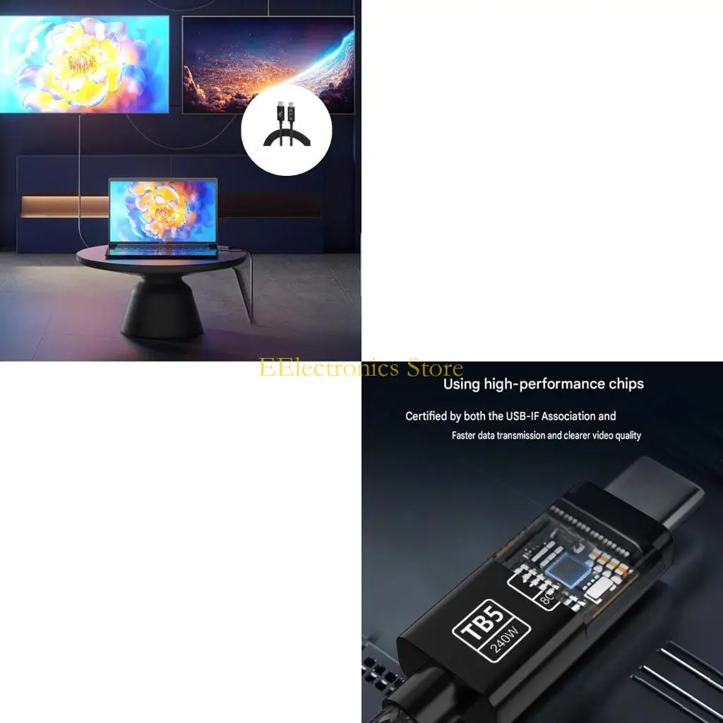 B03C Type C Data and Charging Cable 80Gbps Usb 4 Cord 240W 16K for Office Desk Use