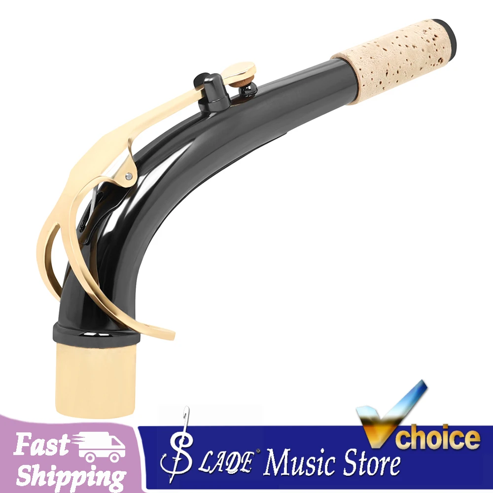 Alto Saxophone Neck Black Nickel Plated Brass Hand Polished Replacement Neck with Cork & Leather Pads Durable for Sax Player