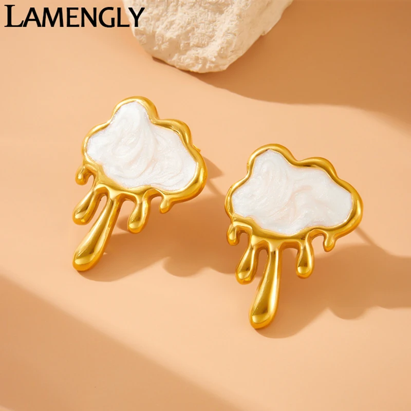 

LAMENGLY High Quality 316l Stainless Steel White Cloud Tassels Earrings Women Novel Trend Non-Fading Ear Studs Trend Party Gift