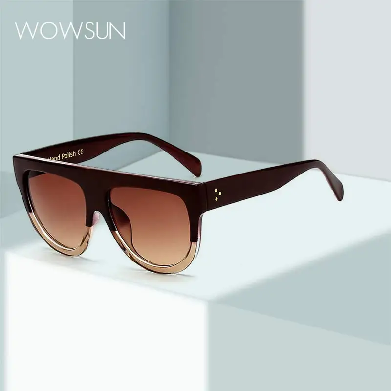 WOWSUN Designer Women Pilot Shield Sunglasses Luxury Brand Oversized Flat Top Lady Bicolor Sun Glasses Big Shades Oculos SP80