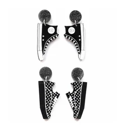 Trendy Black Polka Dot And Ghost Canvas Shoes Acrylic Stud Earrings For Women Creative fashion Jewelry gift