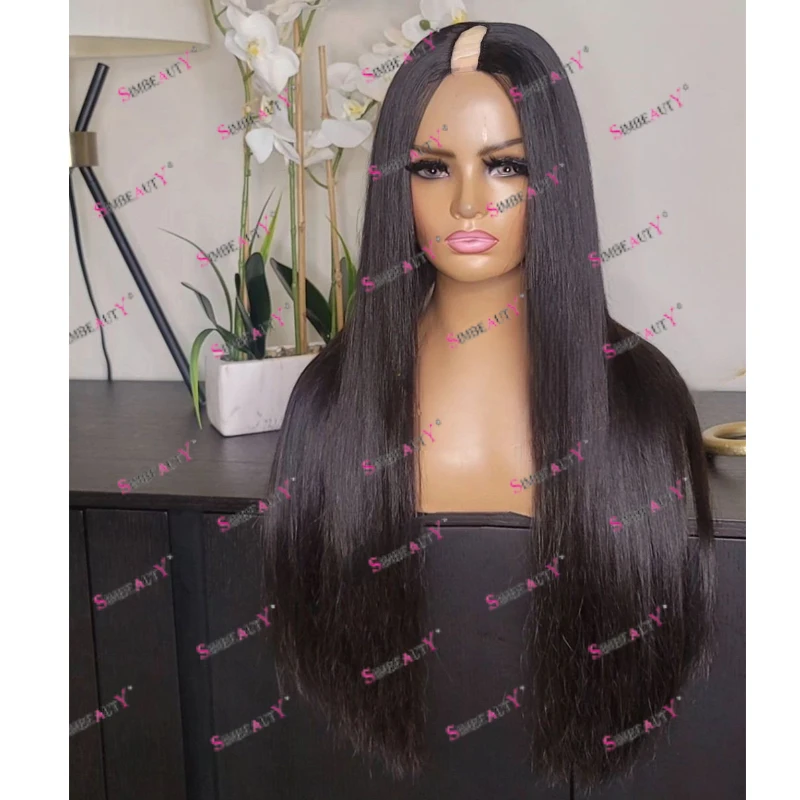 Super Long 30Inches Silky Straight 100% Human Hair U Part Wigs with Clips Natural Daily Full Machine Made 1X4 Opening U Part Wig