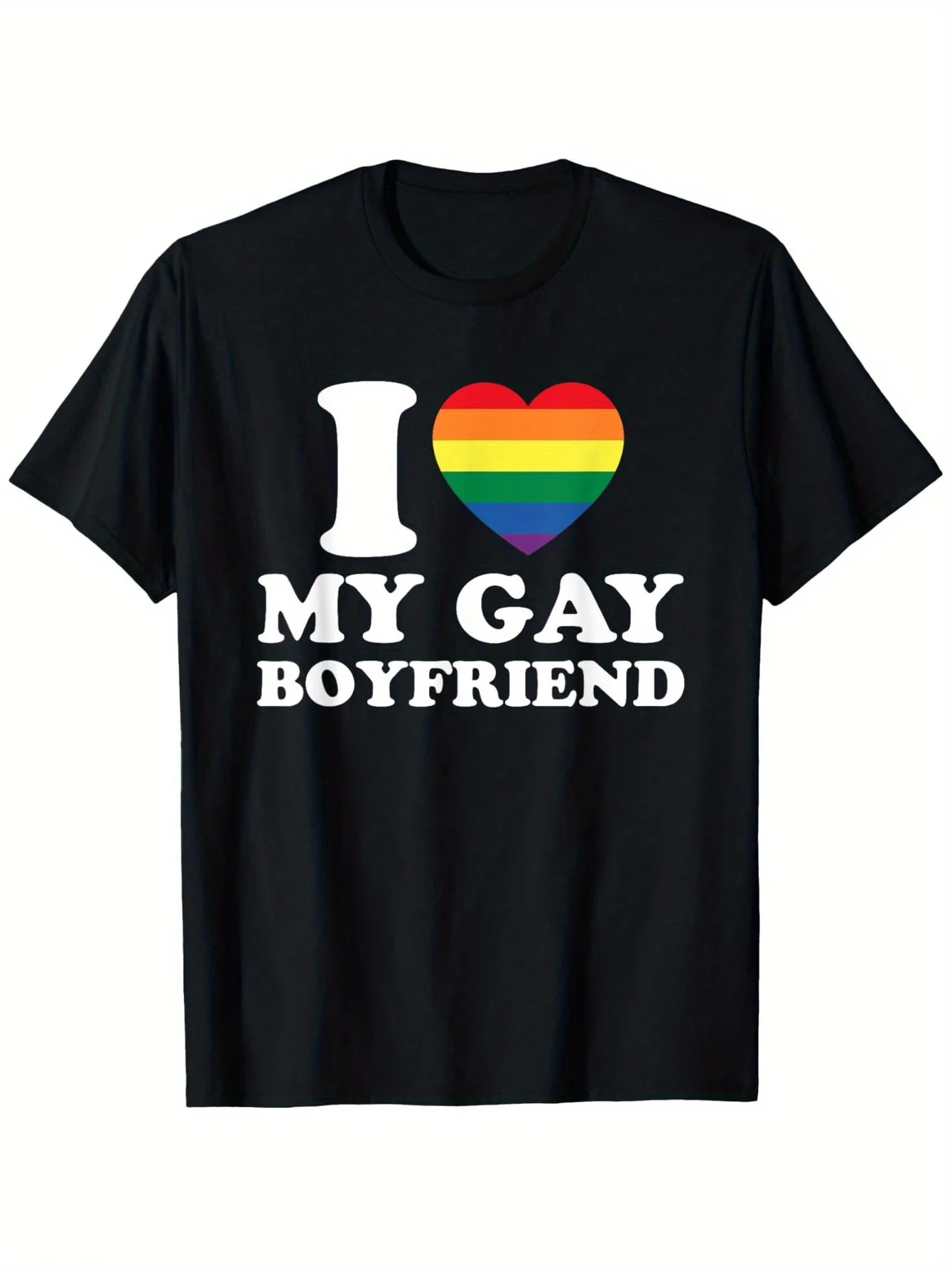 

"I Love My Gay Boyfriend" T-Shirt - Rainbow Heart, Casual Streetwear Holiday Gift