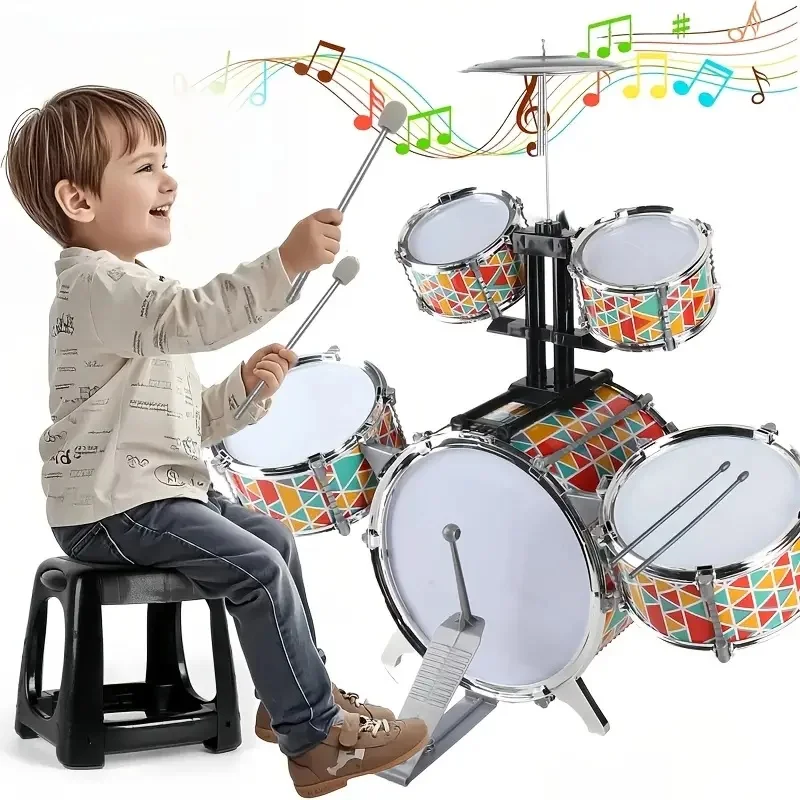 Zestaw perkusyjny dla dzieci, do ćwiczeń na instrumentach perkusyjnych, interakcja rodzic-dziecko, zabawki rockowe dla dzieci, z prawdziwym drukiem