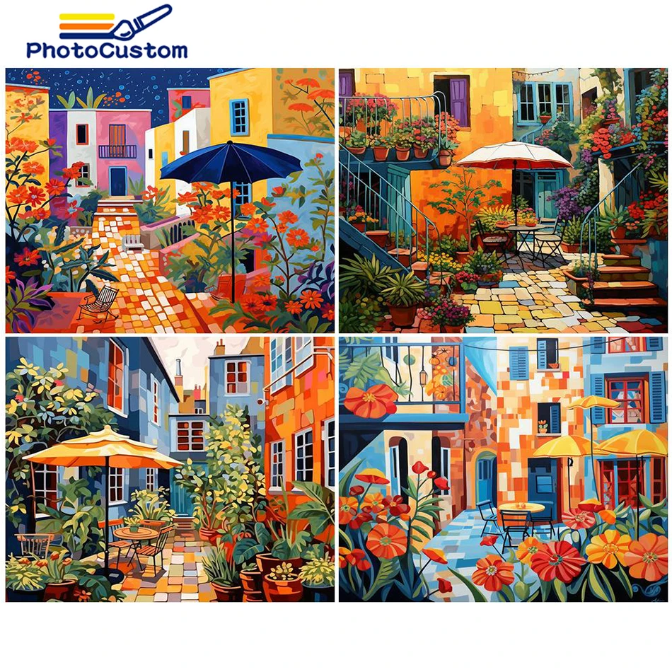 

PhotoCustom Landscape DIY Digital Painting By Numbers Colorful Town Wall Art Canvas Acrylic Painted Unique Gift Home Decor Wall