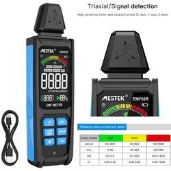 EMF02R Electromagnetic Field Radiation Detector 30Mhz~8GHz Three-axis High Frequency Radiometer Tester Rechargeable EMF Meter