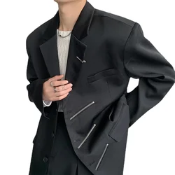 Oversized Black Blazer Men High-end Fashion Leisure Suit Jackets Multi-zippers Male Streetwear Casual Korean All-match