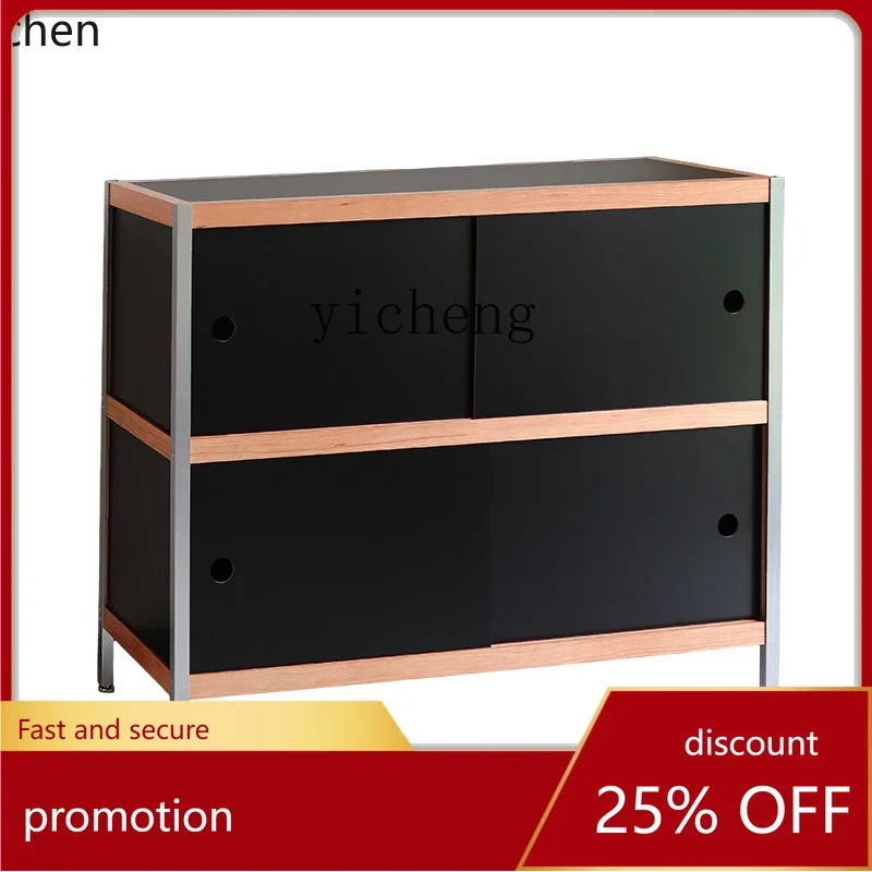 W29 retro dining side cabinet mobile sliding door sundries locker small apartment storage bookcase short combination
