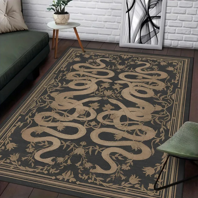 Retro French Snake Pattern Living Room Decorative Carpet Floral Ethnic Style Kitchen Corridor Rug Creative Art Easy To Care Rugs