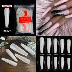 500pcs/ Bag Acrylic French Transparent/Natural Seamless Fake Nail Soft Full Coverage Fast Extension for Nail Decoration Tools