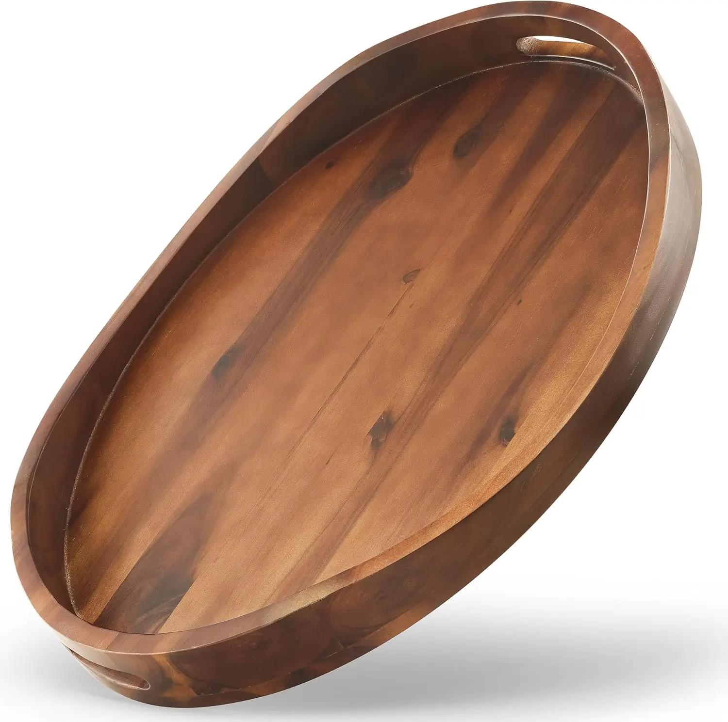 

Large Oval Acacia Wood Serving Tray with Handles, 20x15 Inch, Walnut Finish for Coffee Table, Kitchen Counter, Living Room