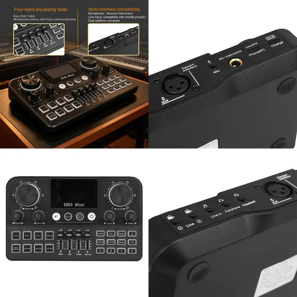 Sounds Mixing Console With Color Changing LEDs Smarted Digital Mixer With Responsive LED Display For Home Recording