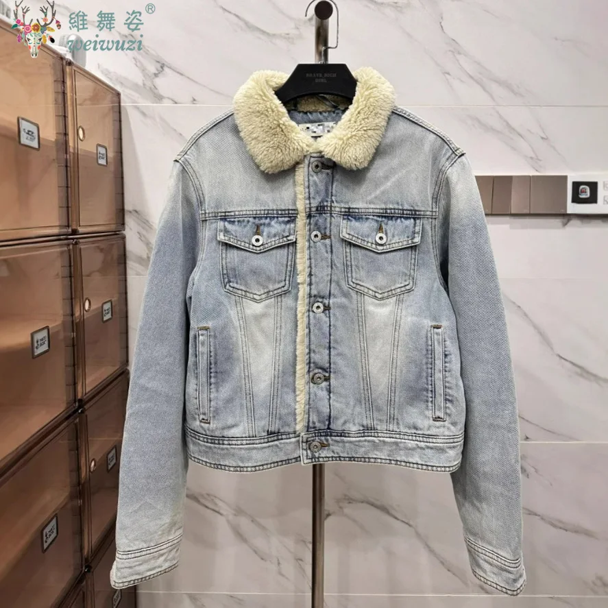 

Winter New Women's Denim Jacket Lamb Wool Inner Layer Cowboy Coat Thicked Warm Fashion Cowboy Outwear Vintage Outdoor Causal Top