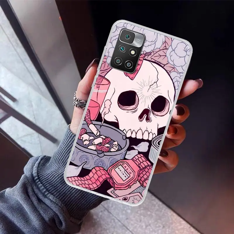 Pink Cat Skull Sorceress Witch Phone Case For Xiaomi Redmi 12C 12 10C 10A 10 9C 9A 9T 9 8A 8 7A 7 6A 6 Pro K60 K40 K20 S2 Print