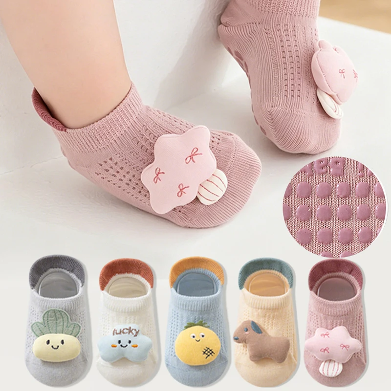 3 Pairs Cartoon Baby Floor Socks Breathable Mesh Anti Slip Sole Toddler Socks for Newborn Daily Indoor Use Socks for Boys Girls