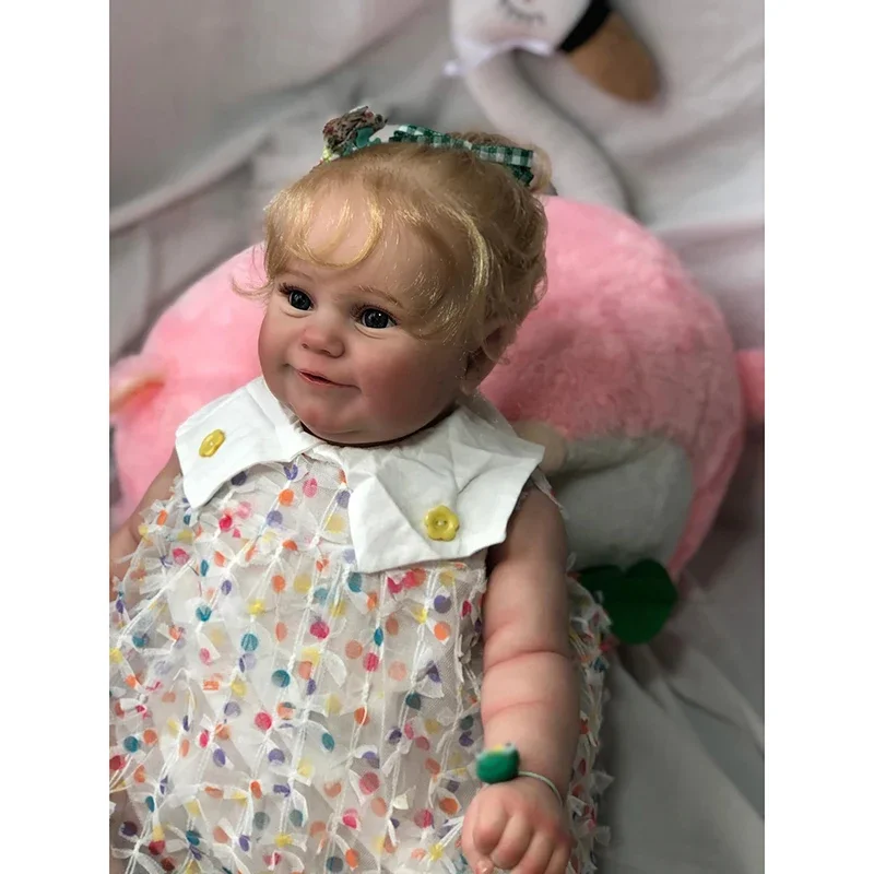 60 سنتيمتر حجم كبير تولد من جديد دمية طفل مادي فتاة مع شعر أشقر طبقات متعددة اللوحة ثلاثية الأبعاد الجلد مع الأوردة المرئية Bonecas Bebe #3