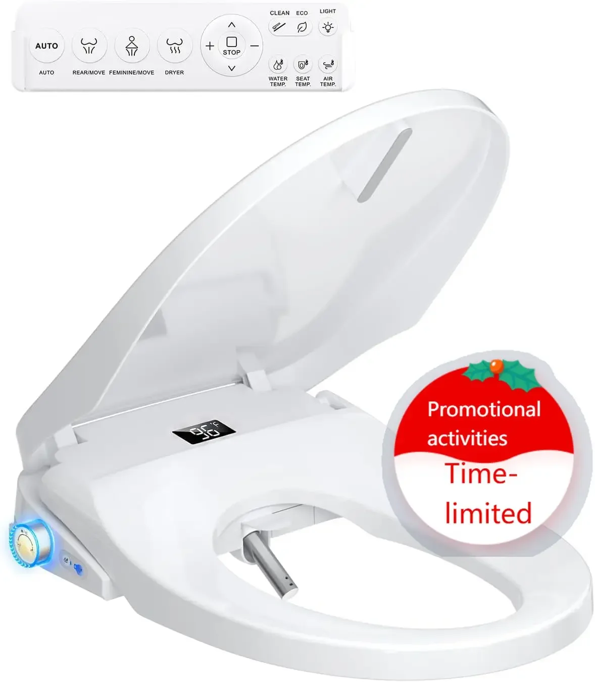 Bidet Toilet Seat Elongated, Electric Heated Seat with Instant Warm Water | Remote & Side Knob Control, Self-Clean Nozzle, Soft