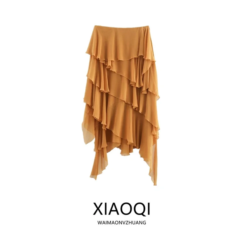 

Women's Midi Skirt Asymmetric Layered Design Spring Summer New Arrival Midi Skirt Polyester Fiber Casual Wear Stand Fit