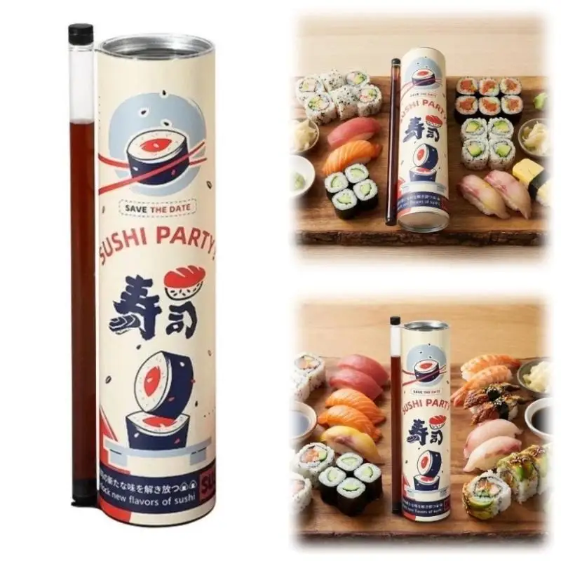 3Pcs Round Sushi Push Box With Sauce Straw Food Grade Sushi Mold Cone Push Up Paper Bucket Packaging Paper Box Bento Accessories