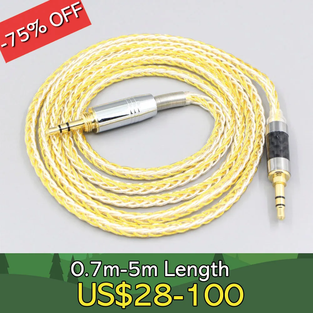 

8 Core Silver Gold Plated Braided Earphone Cable For Audio-Technica ATH-pro500mk2 PRO700MK2 PRO5V M50 M50RD LN007278