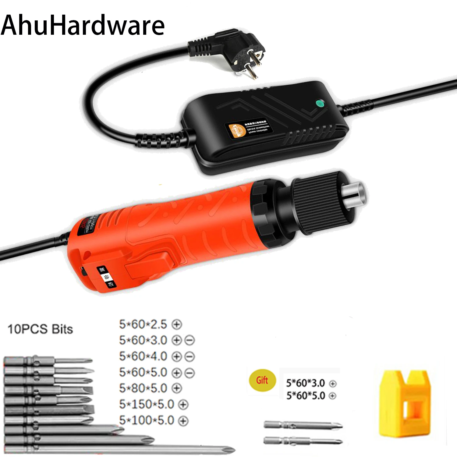 AhuHardware 220 В Мини-электрическая отвертка с прямой ручкой 801, отвертка, электроинструмент с 10 битами для домашнего промышленного проекта