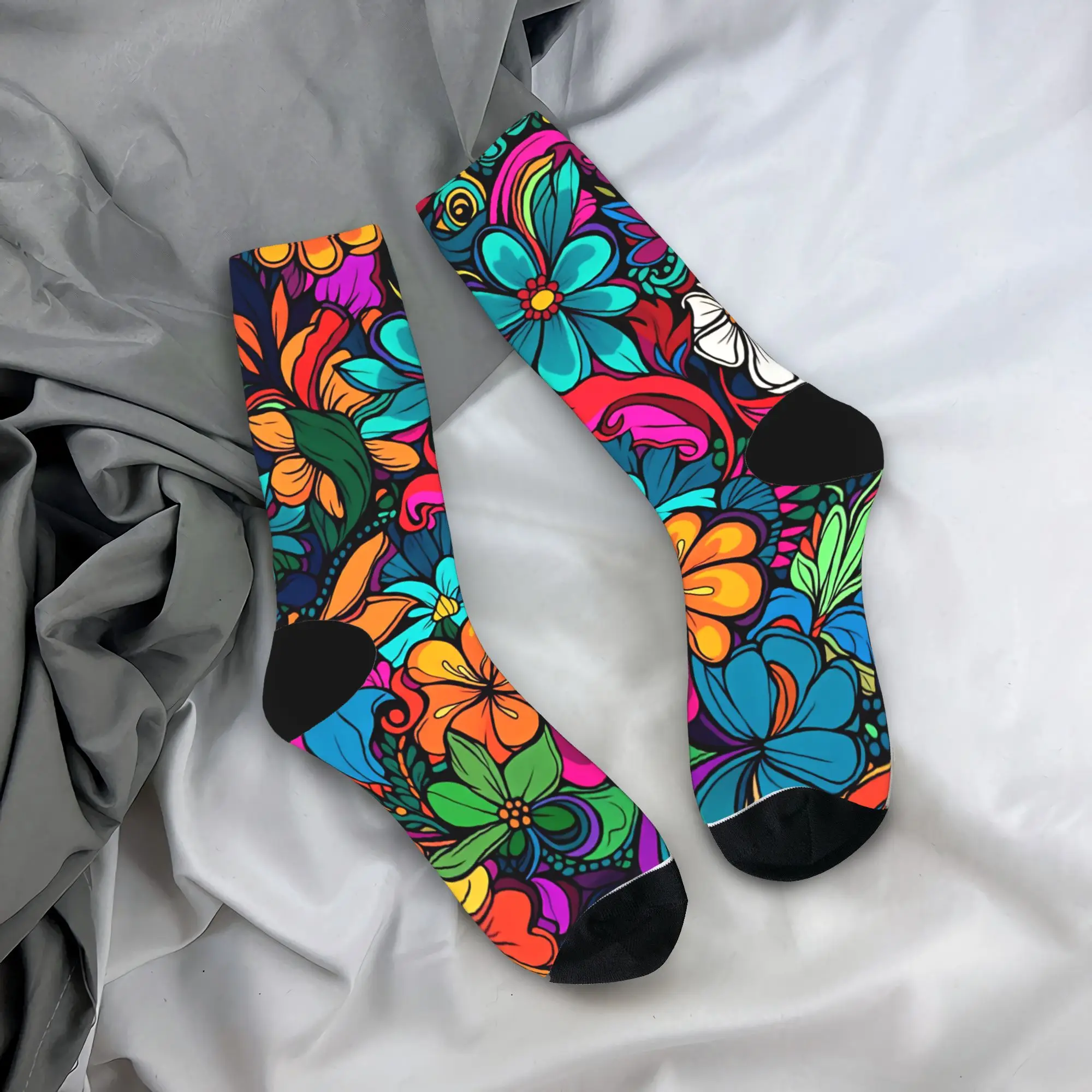 

Psychedelic Floral Doodle Socks Printed Stockings Non-Slip Men's Socks Warm Soft Autumn Fashion Skateboard Socks