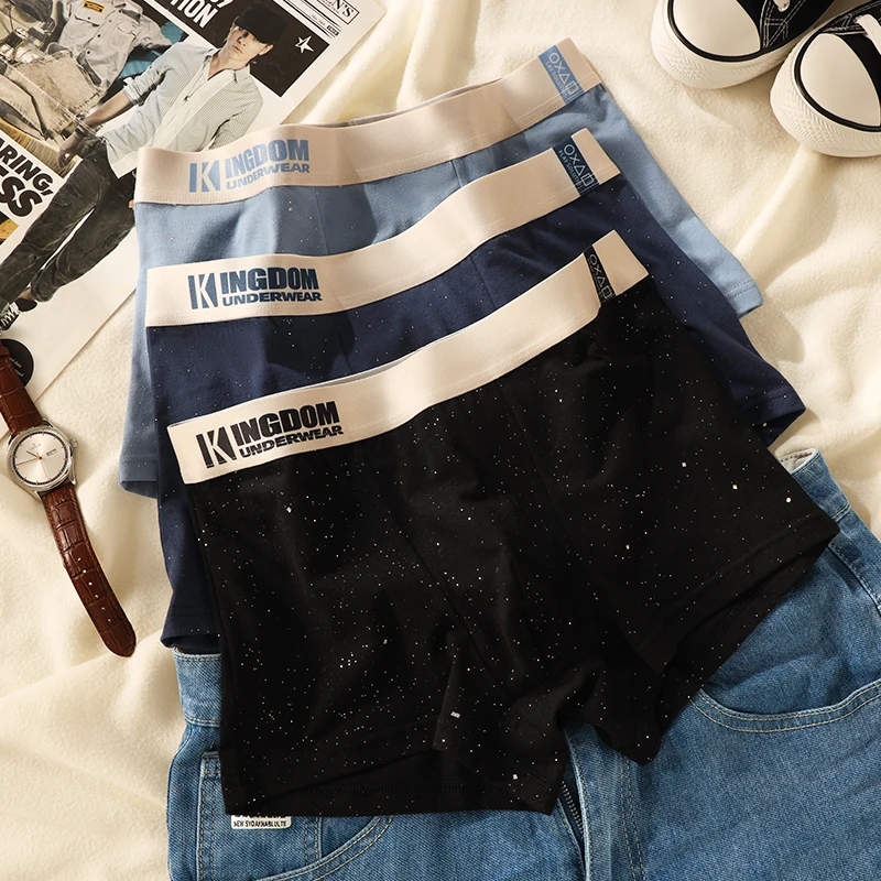 

3-Pack Men's Cotton Boxers, Youth Sports Style, Breathable Soft Underwear, Stylish Starry Sky Texture Trunks