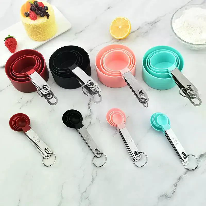 4/8PCS Plastic Multi-Purpose Measuring Cup And Spoon Set with Stainless Steel Handle Graduated Baking Measuring Tools