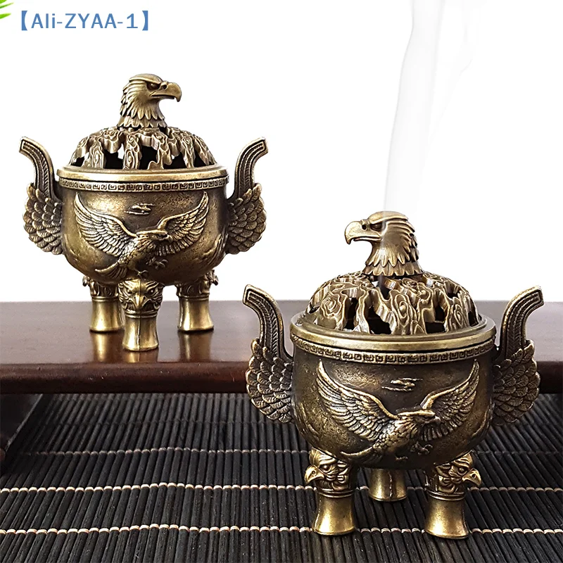 【ZYAA-1】New Alloy Incense Burner Hollow Out Four Legged Stick Holder Mini Sandalwood Censer Home Decoration