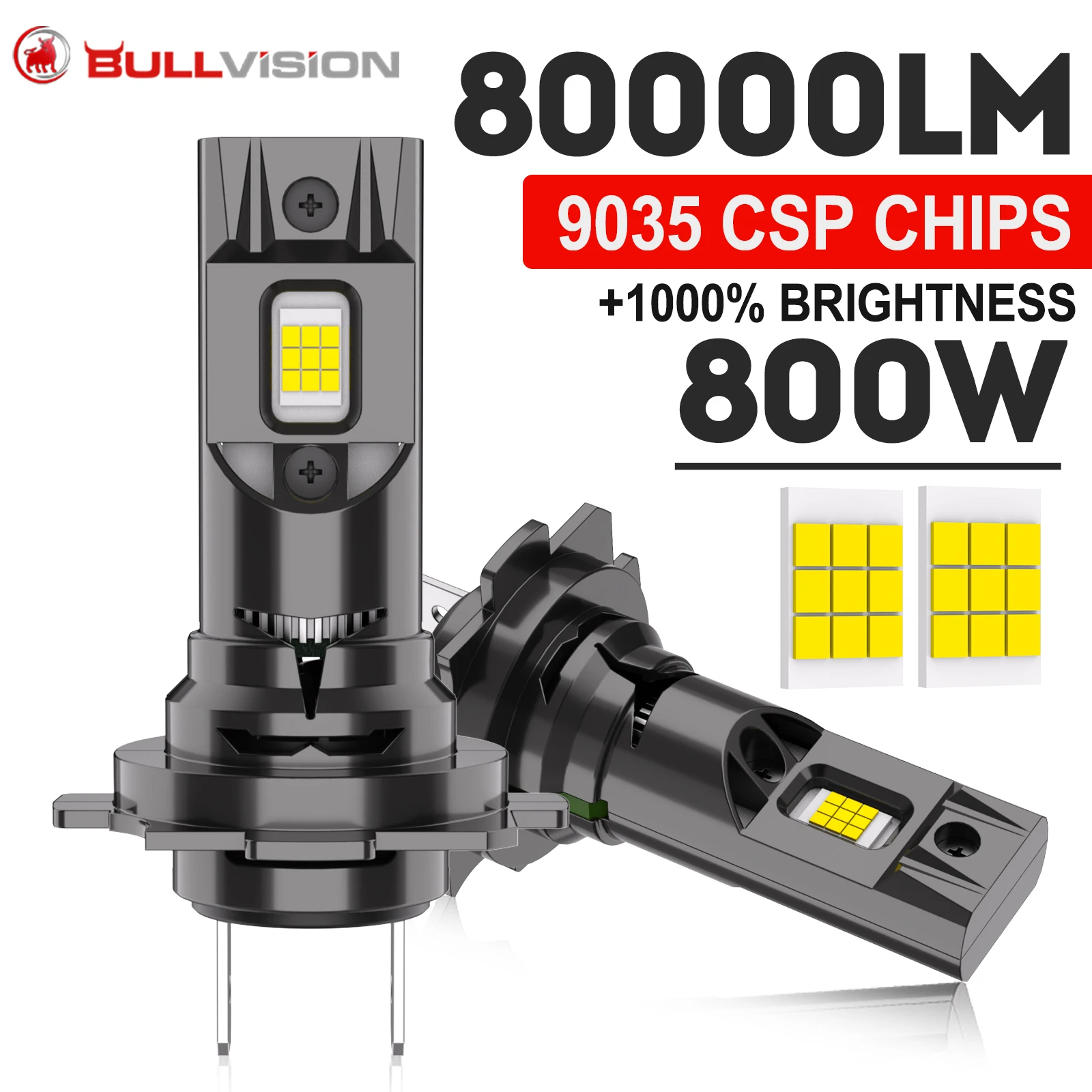 Lâmpadas LED H7 H4 9005 H8 para Faróis de Carro CANBUS Turbo, Luzes Automotivas Super Brilhantes, Mini Lanterna LED Sem Fio 6000K Branco 12V Plug&Play