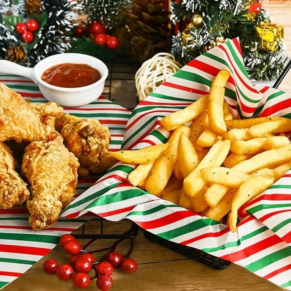 20Pcs Christmas Grease Resistant Food Wrapping Paper Anti-Oil Wrappers for Sandwiches Hamburgers Fried Chicken Tray Liners
