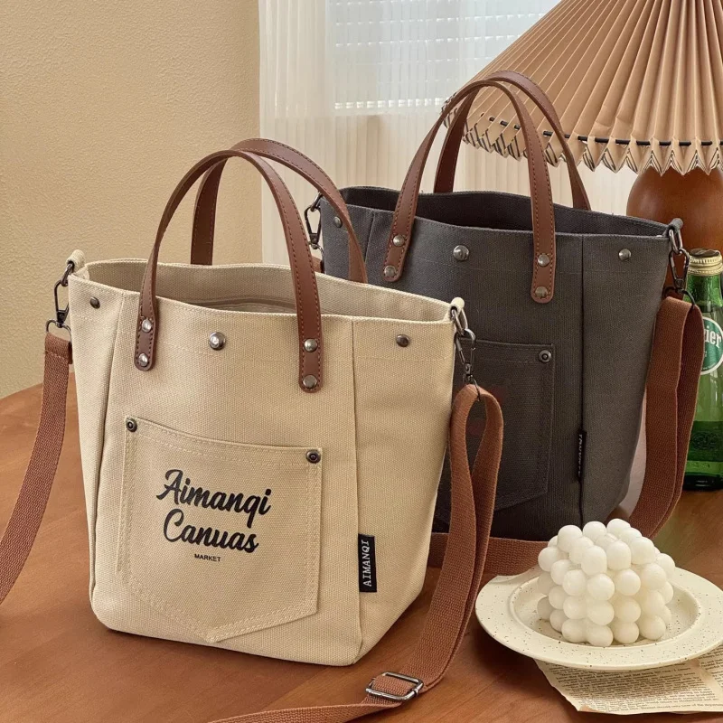 

Heavy Duty Canvas Tote Bag for Women Large Capacity Casual Shoulder Crossbody Handbag Daily Use Portable Shopping Bag