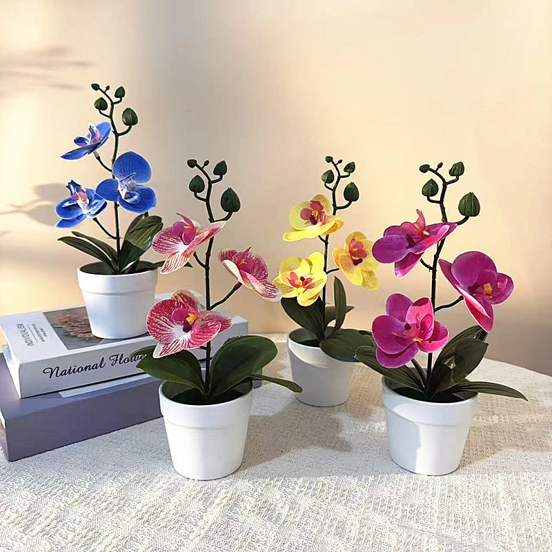 Simulated Three Leaf Butterfly Orchid Bonsai 3D Film Fake Flower Potted Plant Indoor Decoration Simulated Flower Pot