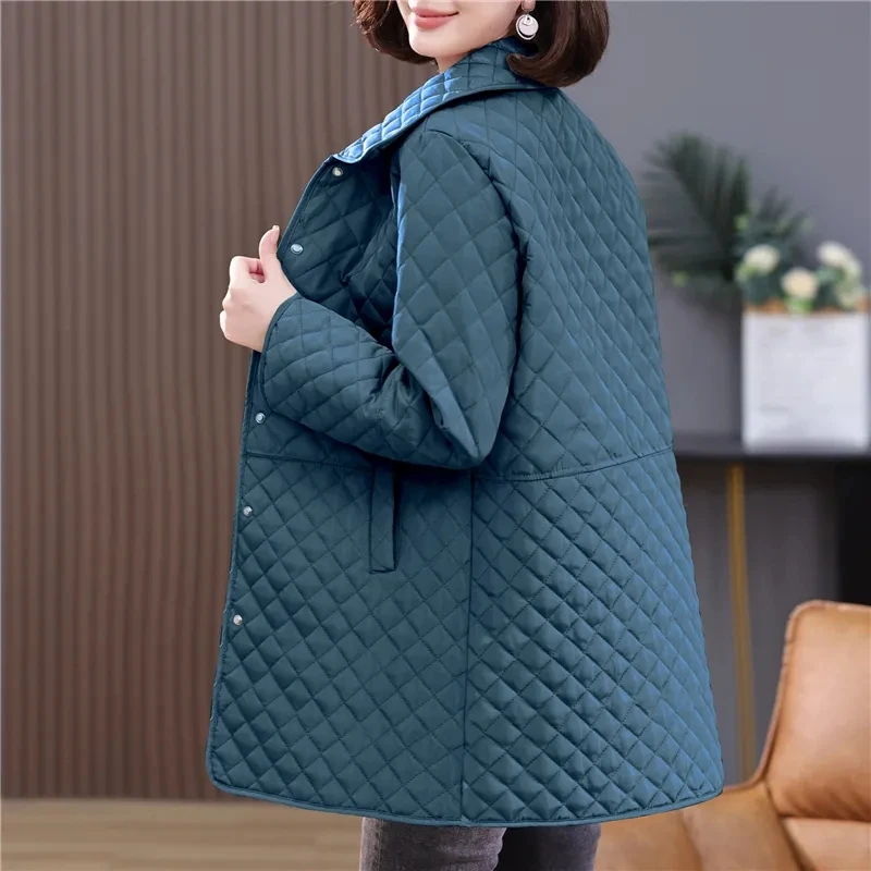 High end Diamond Plaid Cotton Jacket 6XL Women\'s Spring Autumn New Casual Light Thin Small Cotton Coat Female Leisure Outwear